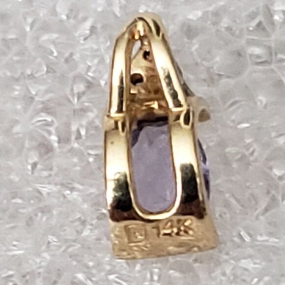 14K Yellow Gold Diamond Accented Natural Amethyst Pendant - Picture 6 of 12